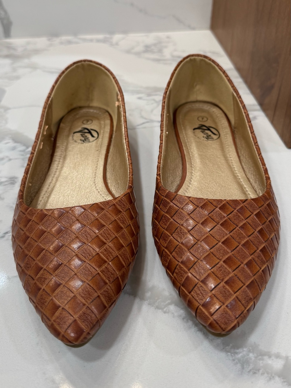 Size 7 Cognac slip on flats